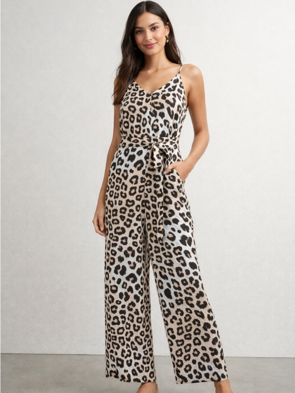 Banana Republic Leopard Print Spaghetti Strap V-Neck Pant Jumpsuit